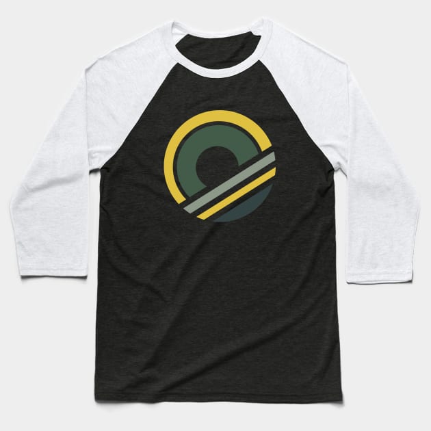 Geometric green yellow abstract Baseball T-Shirt by carolsalazar